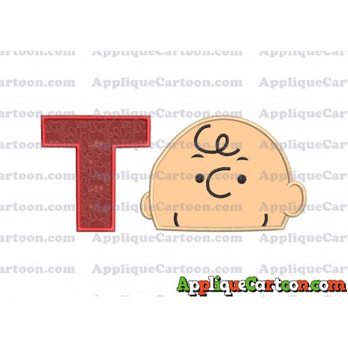 Charlie Brown Peanuts Head Applique Embroidery Design With Alphabet T
