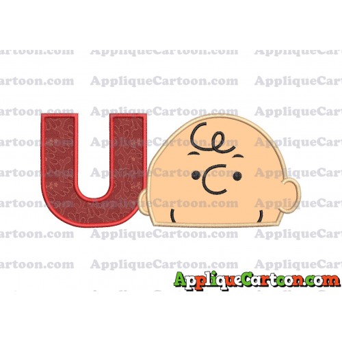 Charlie Brown Peanuts Head Applique Embroidery Design With Alphabet U
