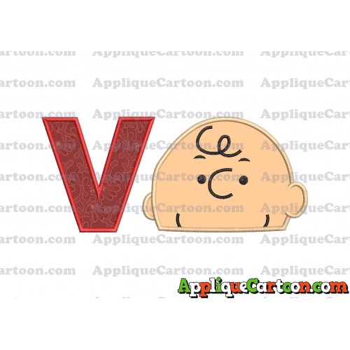 Charlie Brown Peanuts Head Applique Embroidery Design With Alphabet V