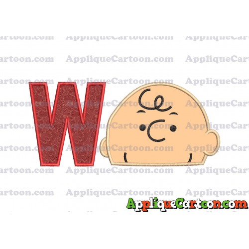 Charlie Brown Peanuts Head Applique Embroidery Design With Alphabet W