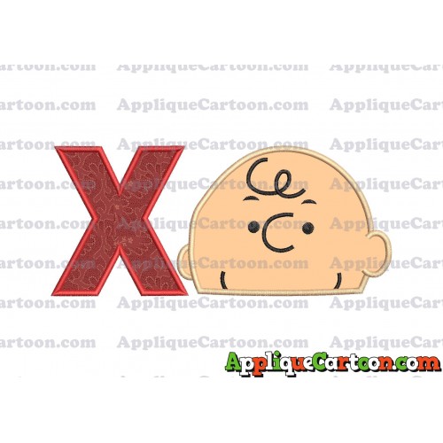 Charlie Brown Peanuts Head Applique Embroidery Design With Alphabet X