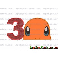 Charmander Pokemon Head Applique Embroidery Design Birthday Number 3