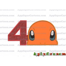 Charmander Pokemon Head Applique Embroidery Design Birthday Number 4