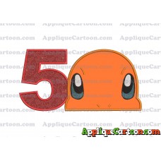 Charmander Pokemon Head Applique Embroidery Design Birthday Number 5