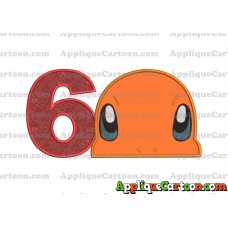 Charmander Pokemon Head Applique Embroidery Design Birthday Number 6