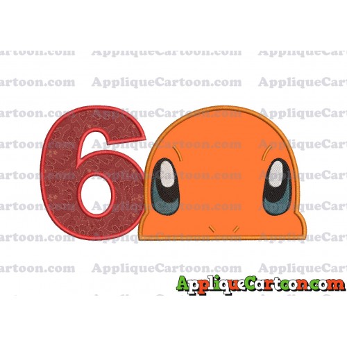 Charmander Pokemon Head Applique Embroidery Design Birthday Number 6