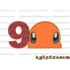Charmander Pokemon Head Applique Embroidery Design Birthday Number 9