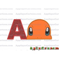 Charmander Pokemon Head Applique Embroidery Design With Alphabet A