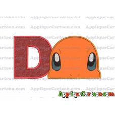 Charmander Pokemon Head Applique Embroidery Design With Alphabet D