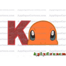 Charmander Pokemon Head Applique Embroidery Design With Alphabet K