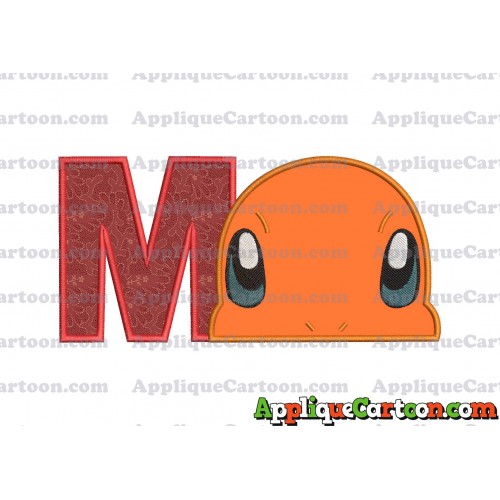 Charmander Pokemon Head Applique Embroidery Design With Alphabet M