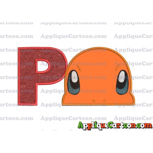 Charmander Pokemon Head Applique Embroidery Design With Alphabet P