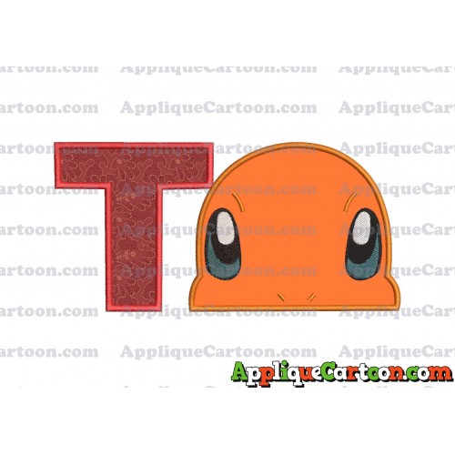 Charmander Pokemon Head Applique Embroidery Design With Alphabet T