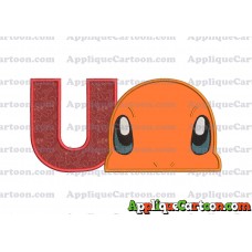 Charmander Pokemon Head Applique Embroidery Design With Alphabet U