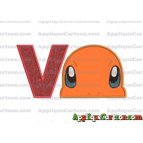Charmander Pokemon Head Applique Embroidery Design With Alphabet V