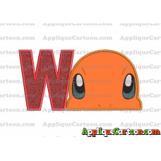 Charmander Pokemon Head Applique Embroidery Design With Alphabet W