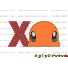Charmander Pokemon Head Applique Embroidery Design With Alphabet X
