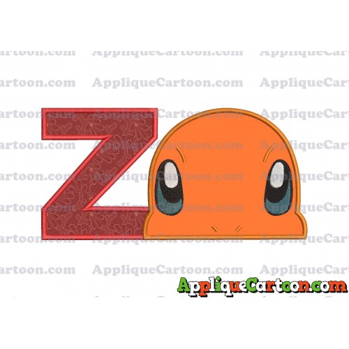 Charmander Pokemon Head Applique Embroidery Design With Alphabet Z
