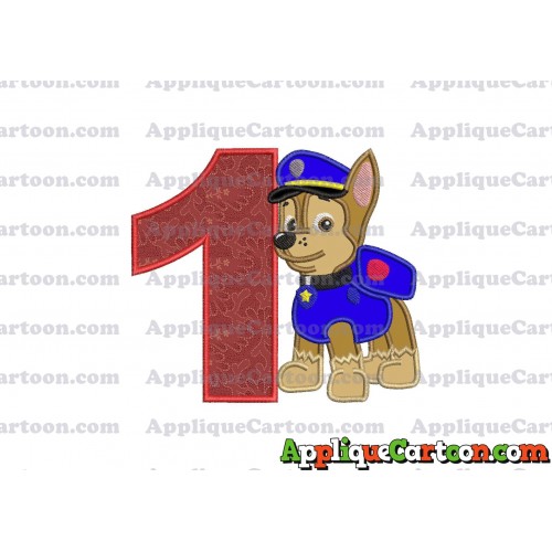 Chase Paw Patrol Applique Embroidery Design Birthday Number 1
