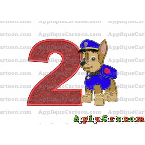 Chase Paw Patrol Applique Embroidery Design Birthday Number 2
