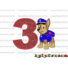 Chase Paw Patrol Applique Embroidery Design Birthday Number 3
