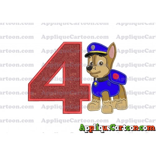 Chase Paw Patrol Applique Embroidery Design Birthday Number 4
