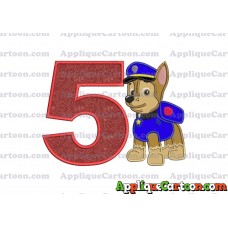 Chase Paw Patrol Applique Embroidery Design Birthday Number 5