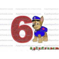 Chase Paw Patrol Applique Embroidery Design Birthday Number 6