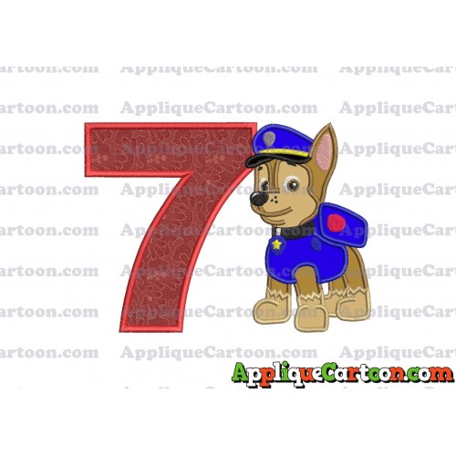 Chase Paw Patrol Applique Embroidery Design Birthday Number 7
