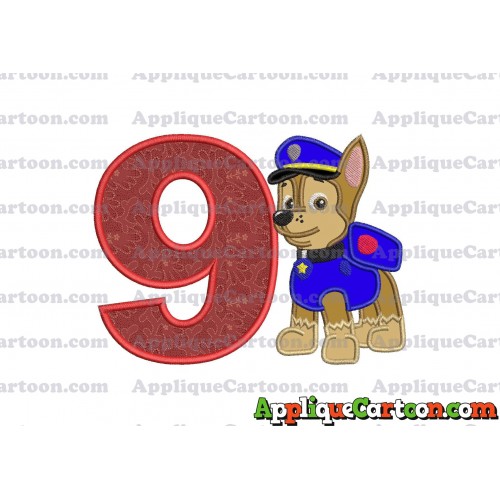 Chase Paw Patrol Applique Embroidery Design Birthday Number 9