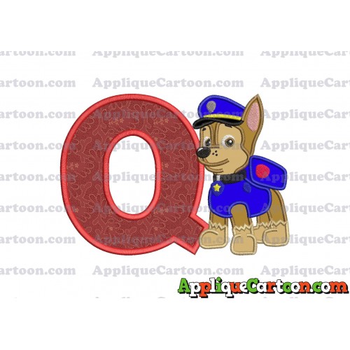 Chase Paw Patrol Applique Embroidery Design With Alphabet Q