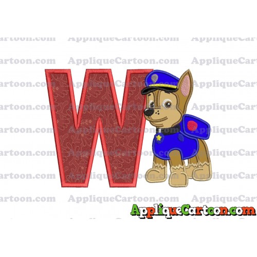Chase Paw Patrol Applique Embroidery Design With Alphabet W
