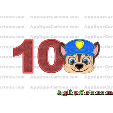 Chase Paw Patrol Head Applique 01 Embroidery Design Birthday Number 10