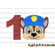 Chase Paw Patrol Head Applique 01 Embroidery Design Birthday Number 1