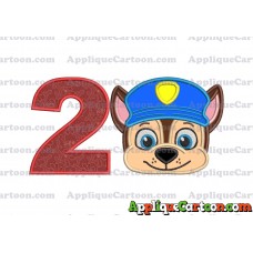 Chase Paw Patrol Head Applique 01 Embroidery Design Birthday Number 2