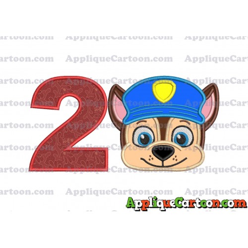 Chase Paw Patrol Head Applique 01 Embroidery Design Birthday Number 2