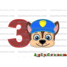 Chase Paw Patrol Head Applique 01 Embroidery Design Birthday Number 3