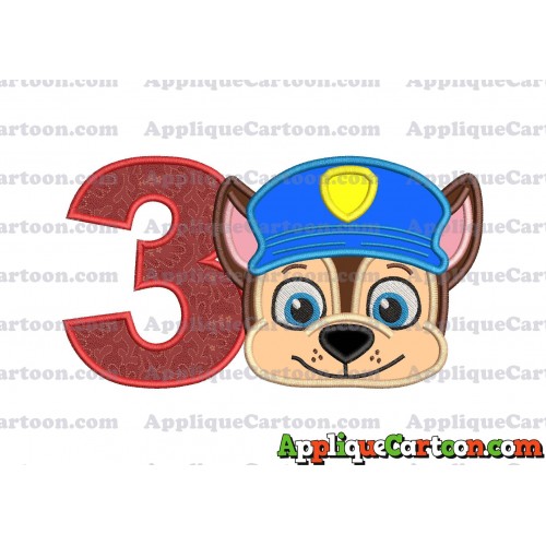 Chase Paw Patrol Head Applique 01 Embroidery Design Birthday Number 3