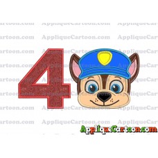Chase Paw Patrol Head Applique 01 Embroidery Design Birthday Number 4