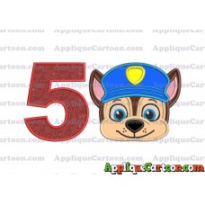 Chase Paw Patrol Head Applique 01 Embroidery Design Birthday Number 5