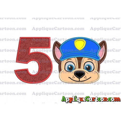 Chase Paw Patrol Head Applique 01 Embroidery Design Birthday Number 5