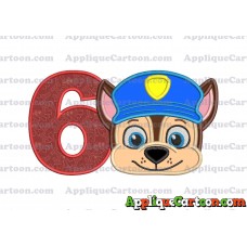 Chase Paw Patrol Head Applique 01 Embroidery Design Birthday Number 6