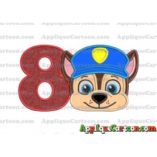Chase Paw Patrol Head Applique 01 Embroidery Design Birthday Number 8
