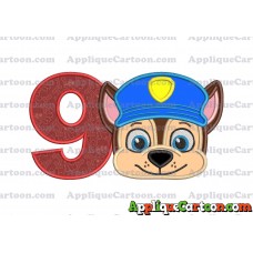 Chase Paw Patrol Head Applique 01 Embroidery Design Birthday Number 9