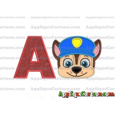 Chase Paw Patrol Head Applique 01 Embroidery Design With Alphabet A