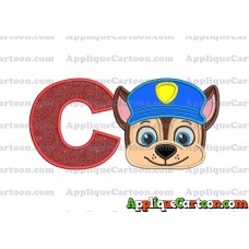 Chase Paw Patrol Head Applique 01 Embroidery Design With Alphabet C