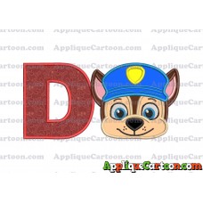 Chase Paw Patrol Head Applique 01 Embroidery Design With Alphabet D