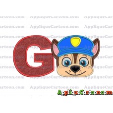 Chase Paw Patrol Head Applique 01 Embroidery Design With Alphabet G