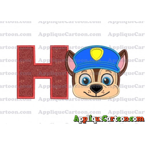 Chase Paw Patrol Head Applique 01 Embroidery Design With Alphabet H