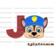Chase Paw Patrol Head Applique 01 Embroidery Design With Alphabet J